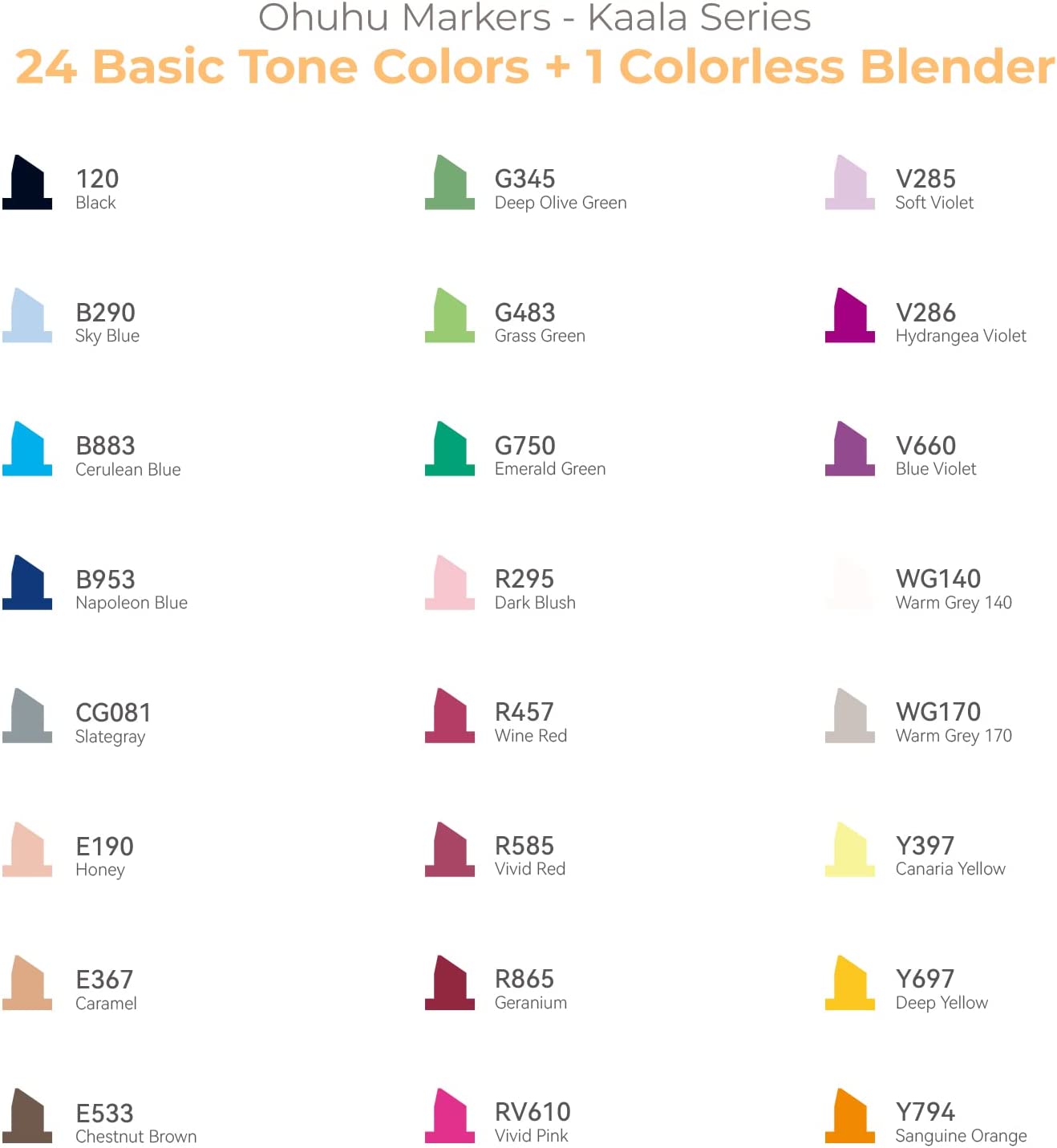 Kit de 24 cores básicas Kaala (ponta fina + ponta chanfrada slim)