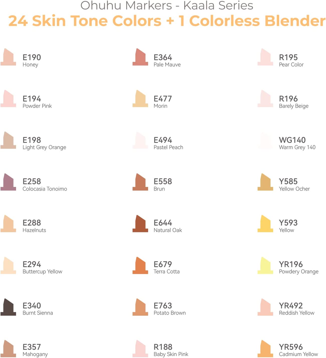 Kit de marcadores Kaala com 24 cores em tons de pele (ponta chanfrada fina & fina)