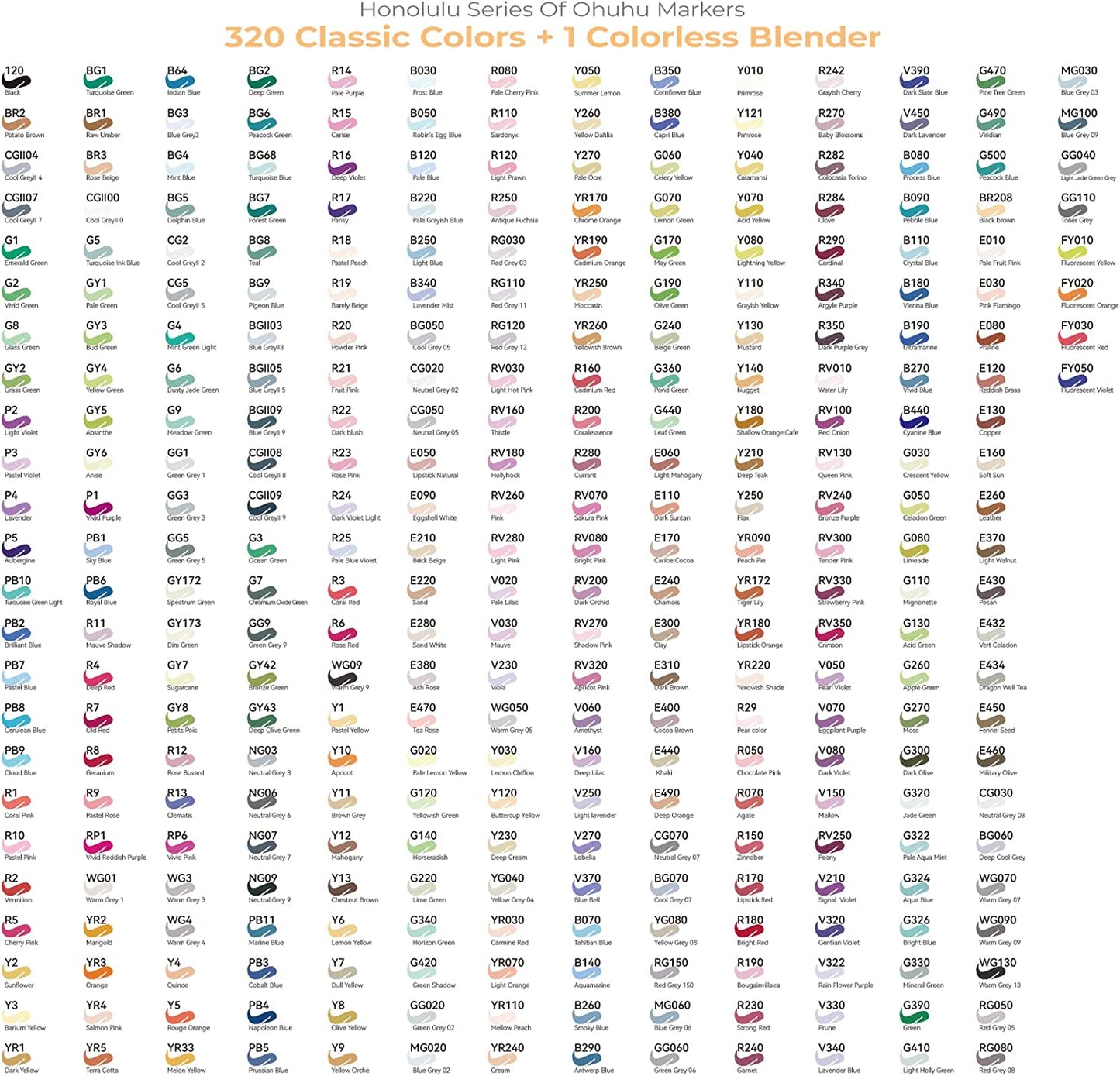 Kit de marcadores Honolulu com 320 cores (ponta pincel & chanfrada)