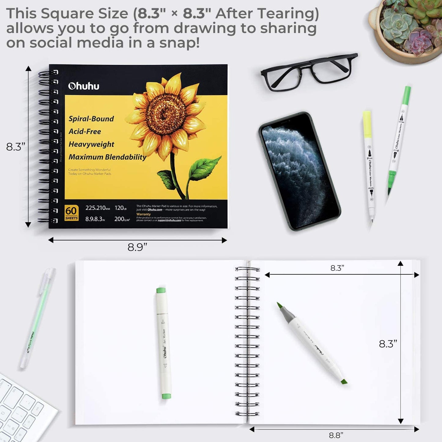 Caderno de desenhos espiral feito para Marcadores à base de alcool