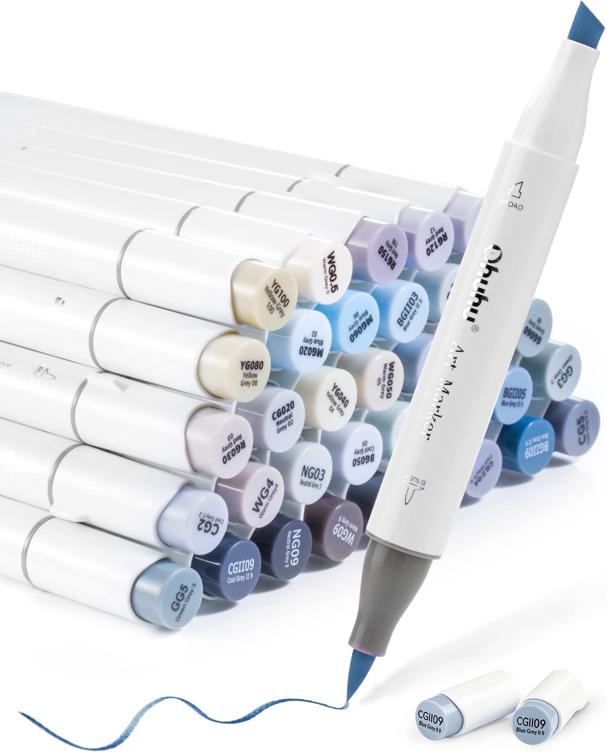 Kit de marcadores Honolulu com 36 cores em tons de cinza (ponta pincel & chisel)