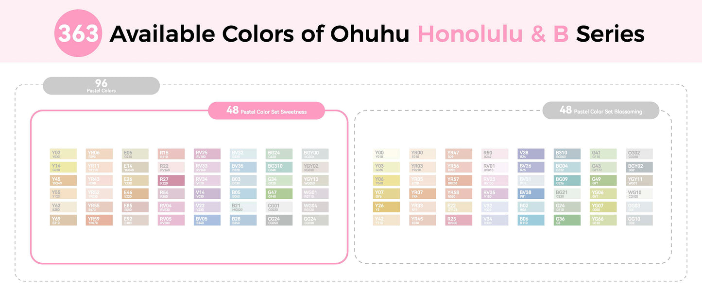 Kit de marcadores Honolulu 48 Cores Sweetness Pastel - Ponta pincel & chanfrada