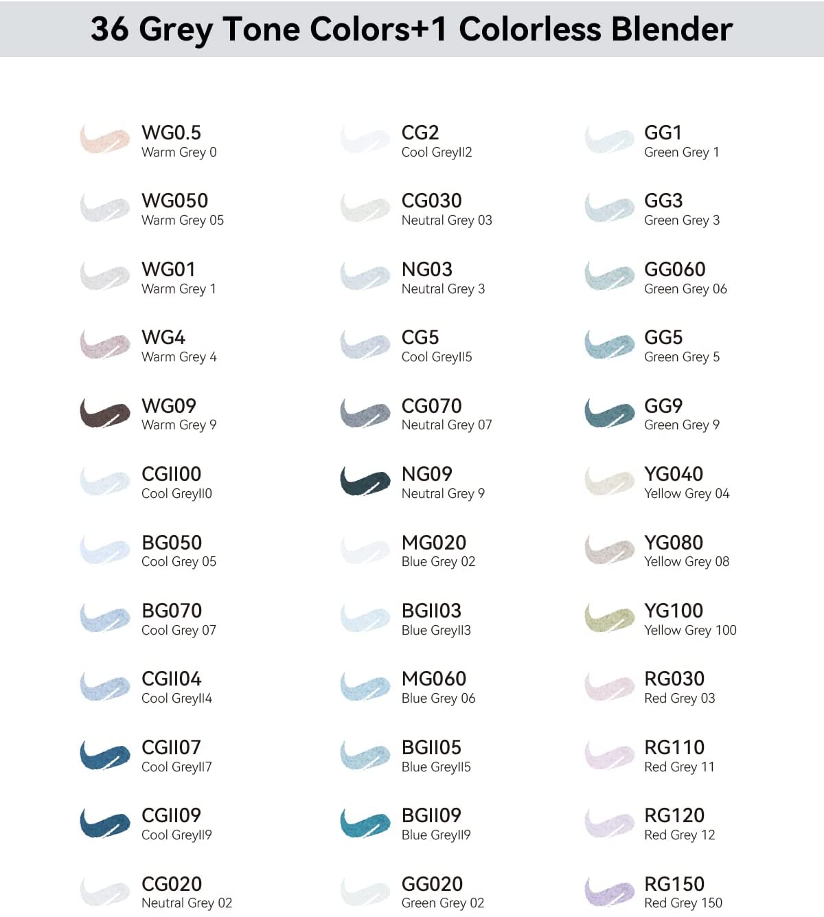 Kit de marcadores Honolulu com 36 cores em tons de cinza (ponta pincel & chisel)