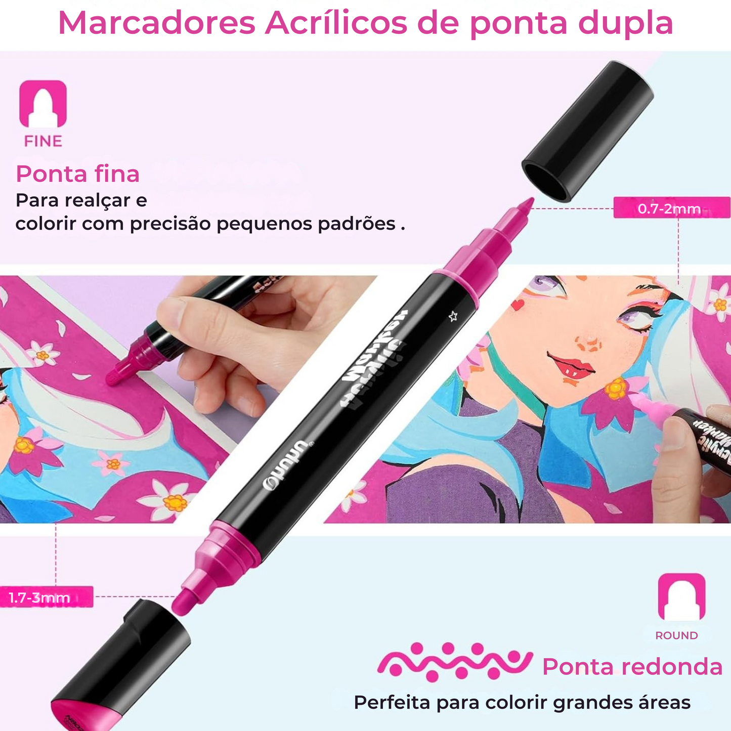 Marcador acrílico à prova d'água Ohuhu com duas pontas - 30 cores