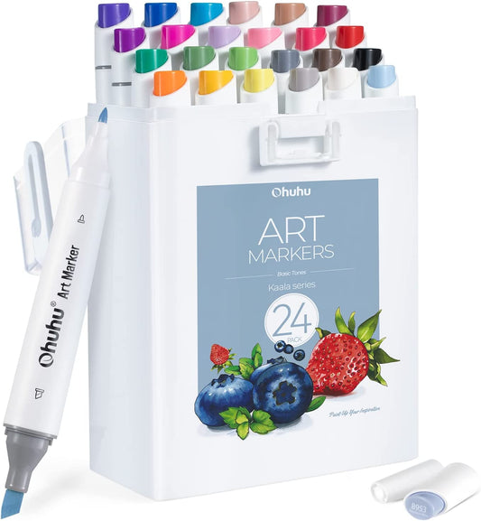 Kit de 24 cores básicas Kaala (ponta fina + ponta chanfrada slim)
