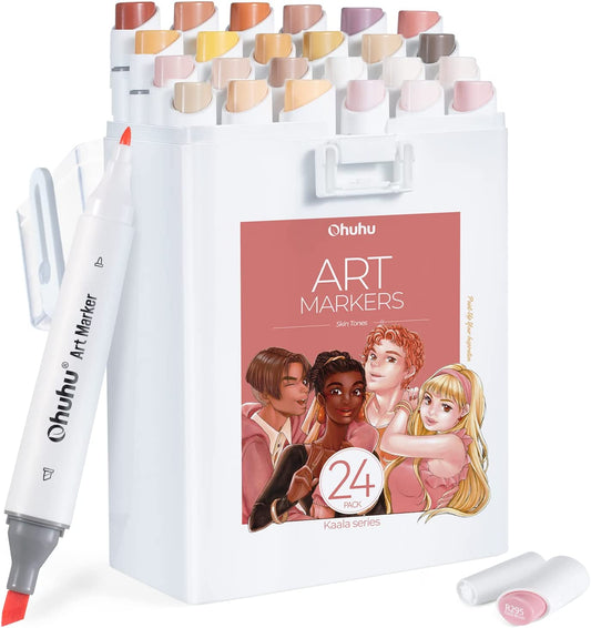 Kit de marcadores Kaala com 24 cores em tons de pele (ponta chanfrada fina & fina)
