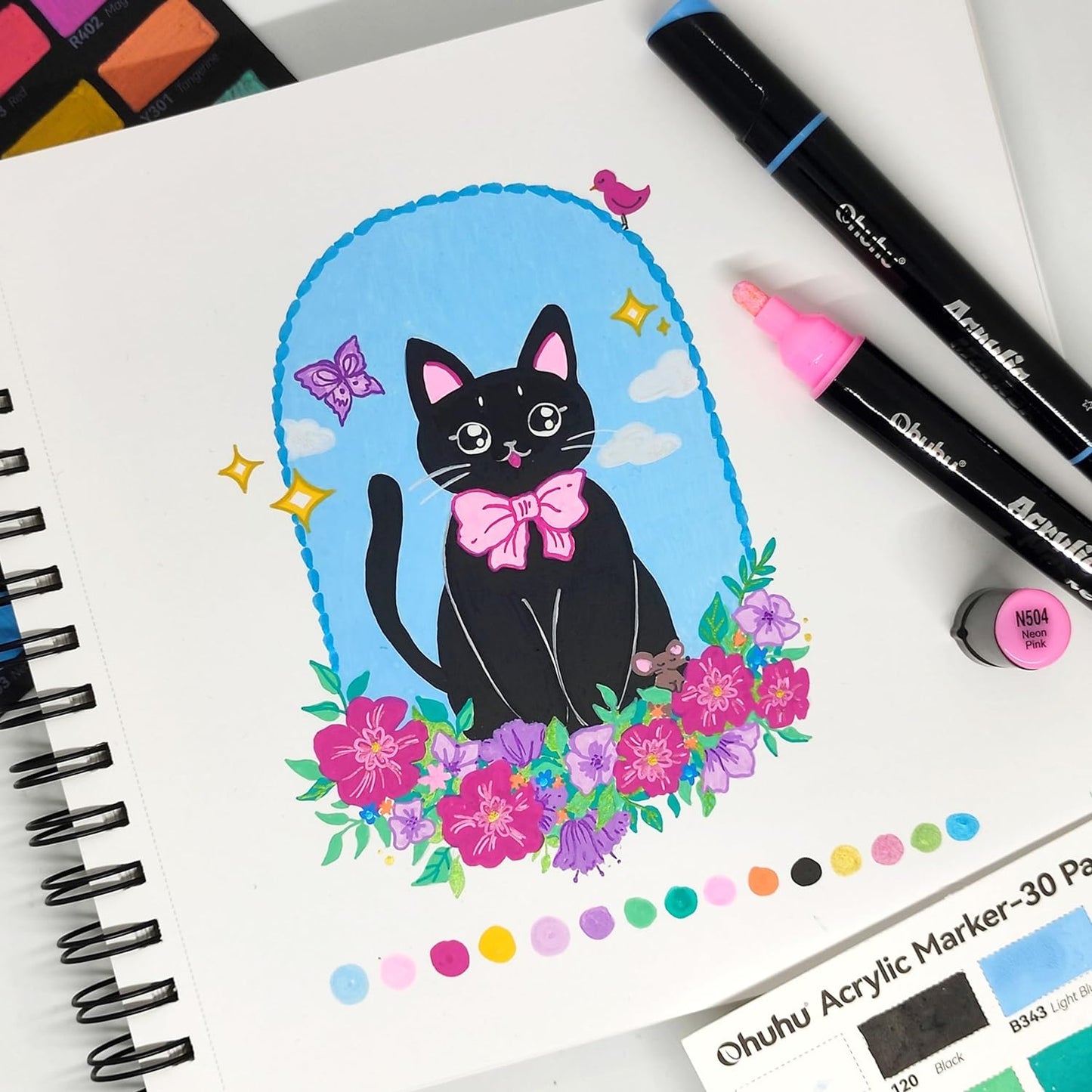 Marcador acrílico à prova d'água Ohuhu com duas pontas - 30 cores