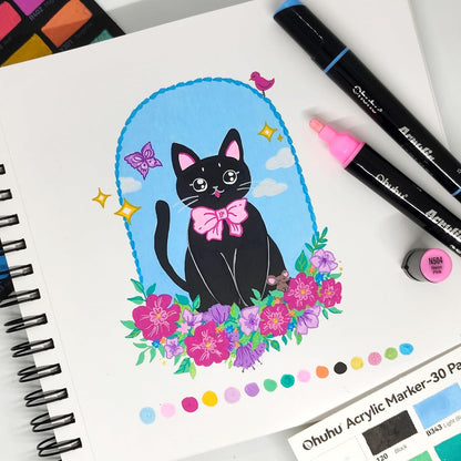 Marcador acrílico à prova d'água Ohuhu com duas pontas - 30 cores