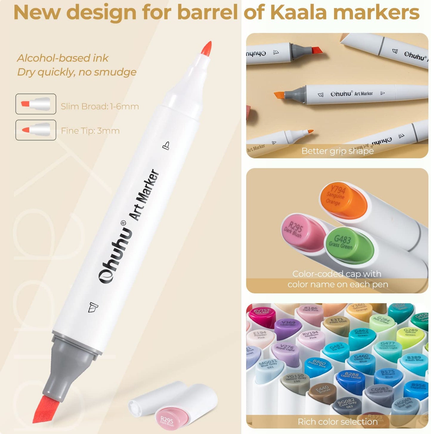 Kit de marcadores Kaala com 24 cores em tons de pele (ponta chanfrada fina & fina)