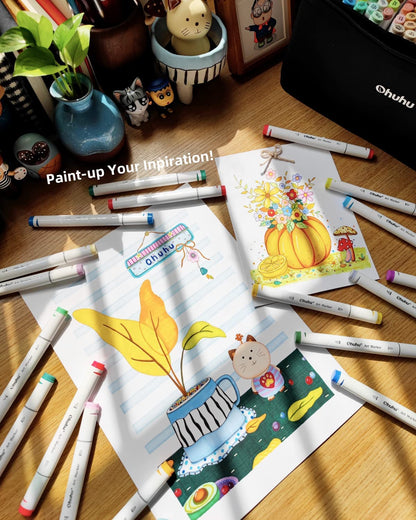 Kit de marcadores Oahu com 320 cores (ponta fina & chanfrada)