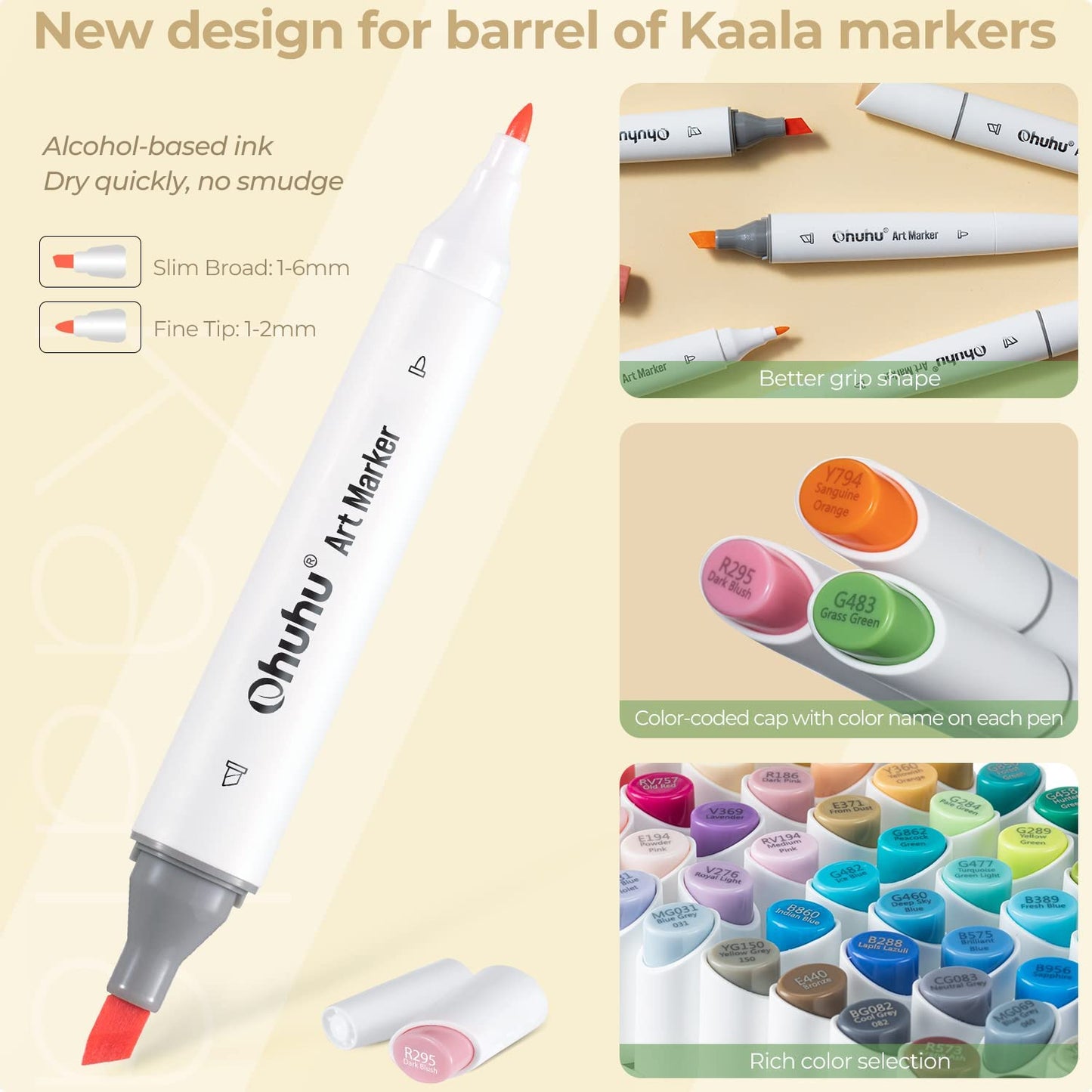 Kit de 24 cores básicas Kaala (ponta fina + ponta chanfrada slim)