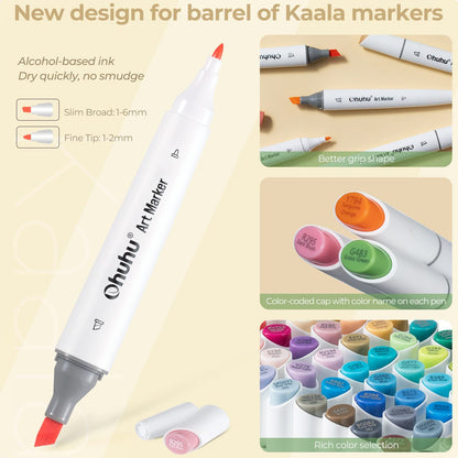 Kit de 24 cores básicas Kaala (ponta fina + ponta chanfrada slim)