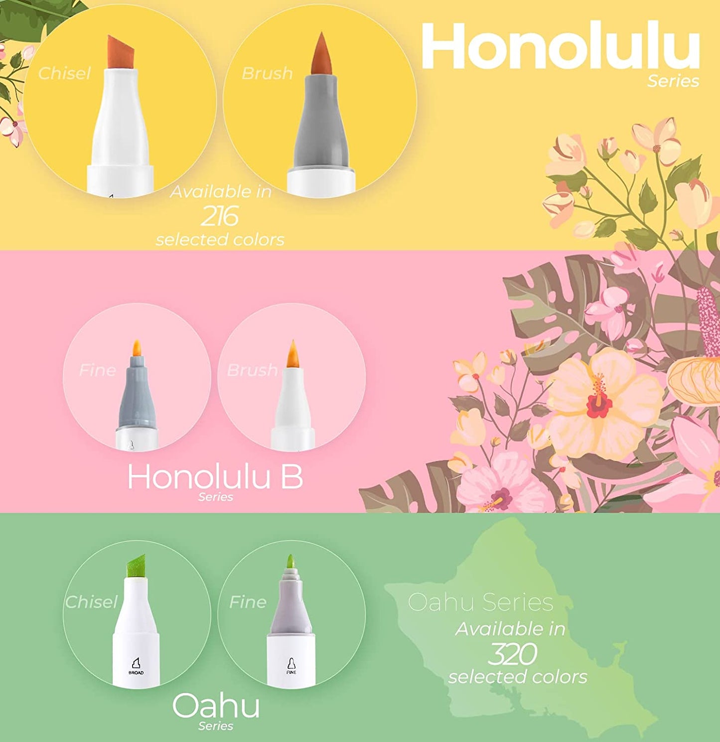 Kit de marcadores Honolulu 104 +1 (ponta pincel & chisel)