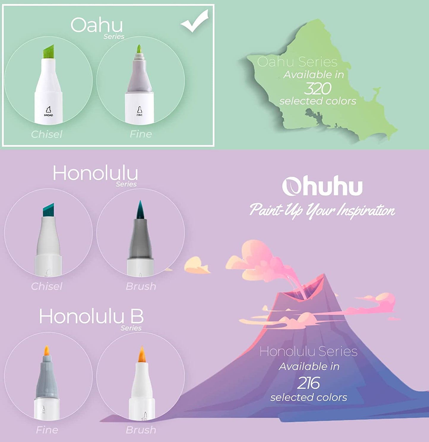 Novo estojo Oahu com 40 cores (ponta fina & chanfrada)
