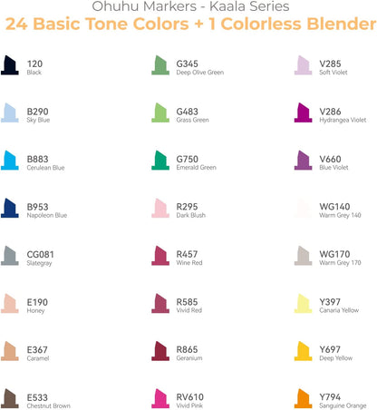 Kit de 24 cores básicas Kaala (ponta fina + ponta chanfrada slim)