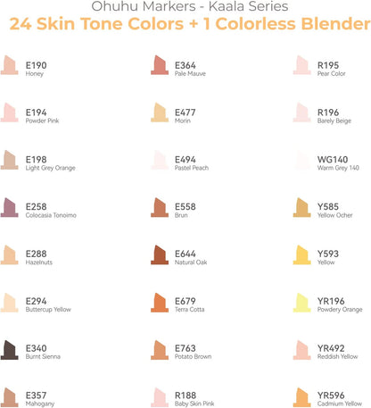 Kit de marcadores Kaala com 24 cores em tons de pele (ponta chanfrada fina & fina)