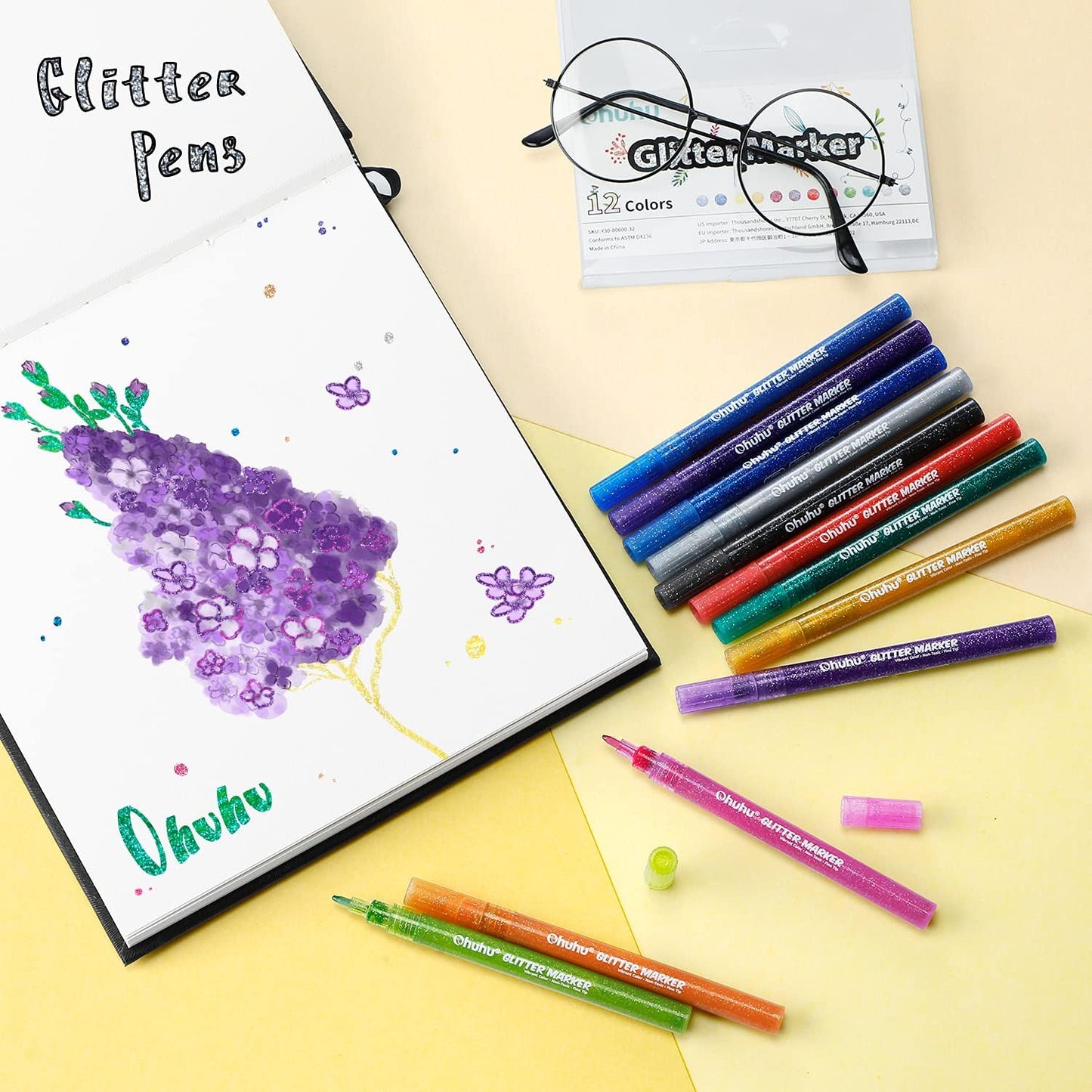Kit de 12 canetas marcadoras Metálicas Glitter