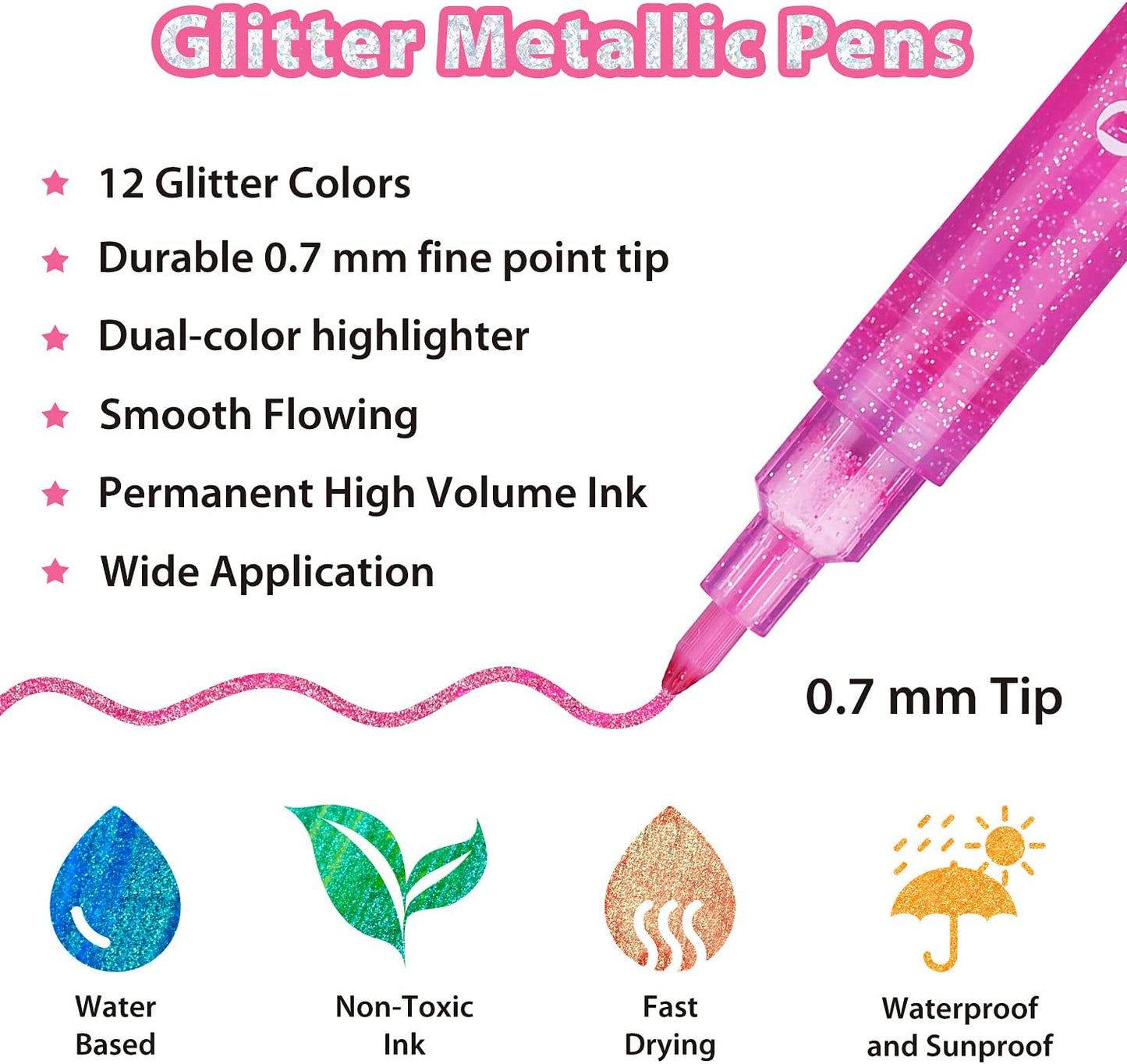Kit de 12 canetas marcadoras Metálicas Glitter