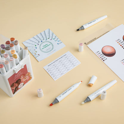 Kit de marcadores Kaala com 24 cores em tons de pele (ponta chanfrada fina & fina)