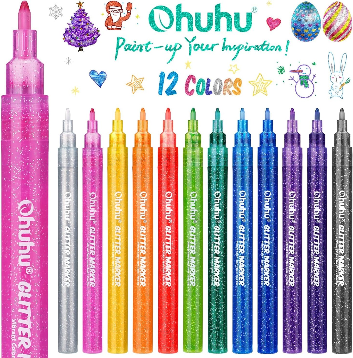 Kit de 12 canetas marcadoras Metálicas Glitter