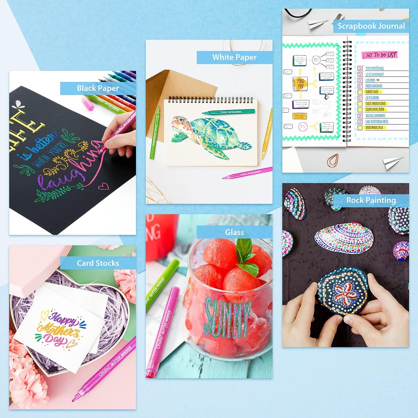 Kit de 12 canetas marcadoras Metálicas Glitter