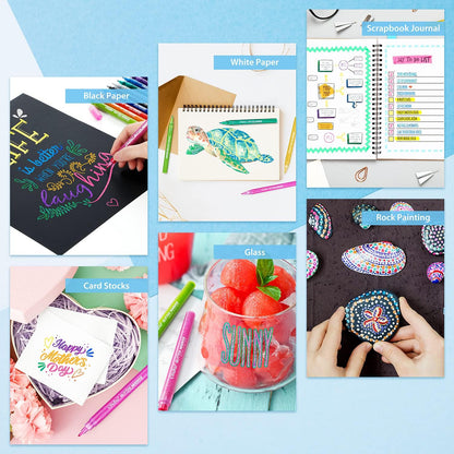 Kit de 12 canetas marcadoras Metálicas Glitter