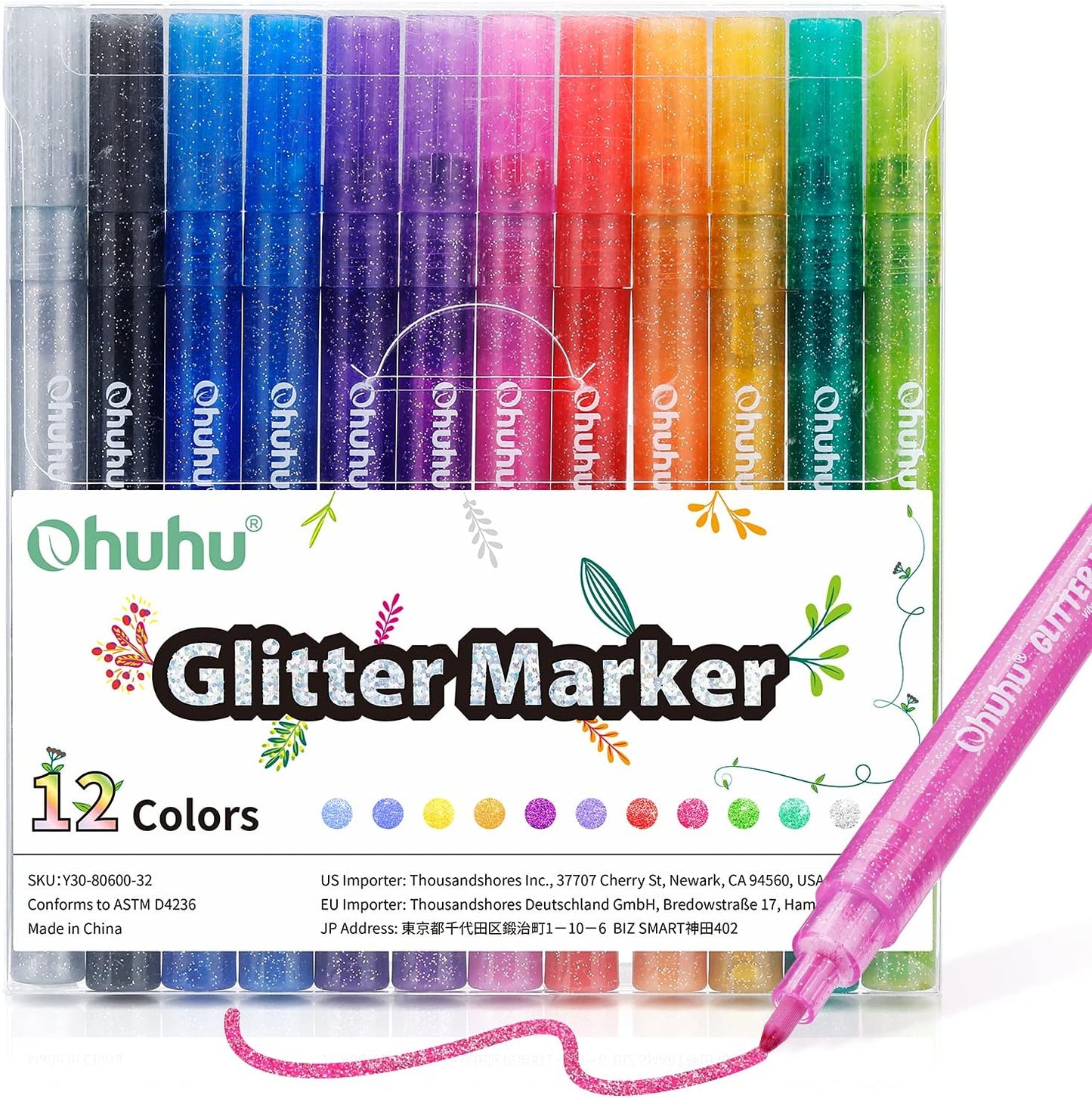 Kit de 12 canetas marcadoras Metálicas Glitter