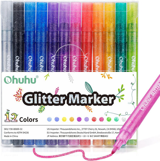 Kit de 12 canetas marcadoras Metálicas Glitter