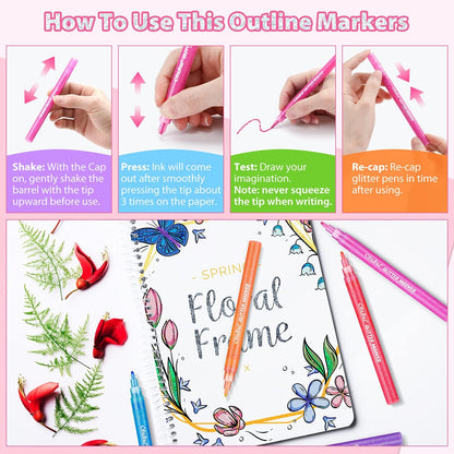 Kit de 12 canetas marcadoras Metálicas Glitter