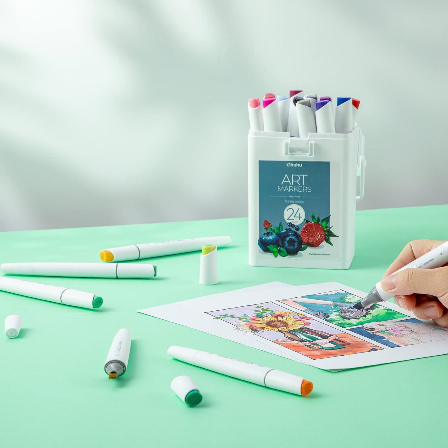 Kit de 24 cores básicas Kaala (ponta fina + ponta chanfrada slim)