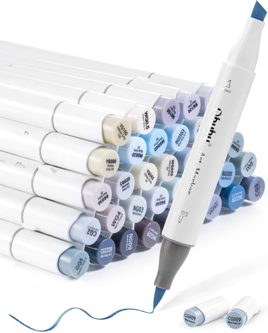 Kit de marcadores Honolulu com 36 cores em tons de cinza (ponta pincel & chisel)