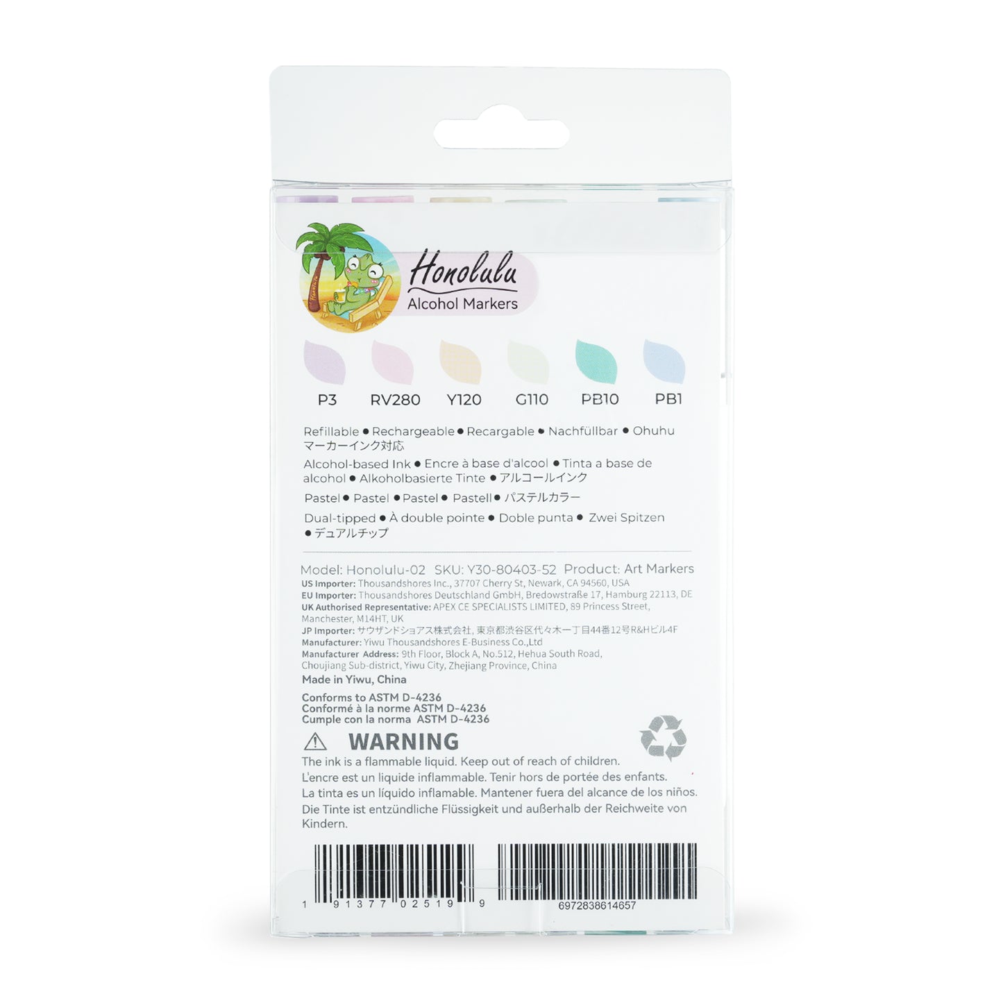 Kit de 6 cores em tons pastel da linha Ohuhu Honolulu (ponta pincel & chanfrada)