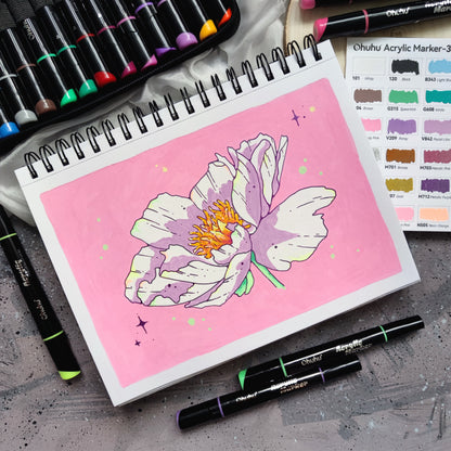 Marcador acrílico à prova d'água Ohuhu com duas pontas - 30 cores