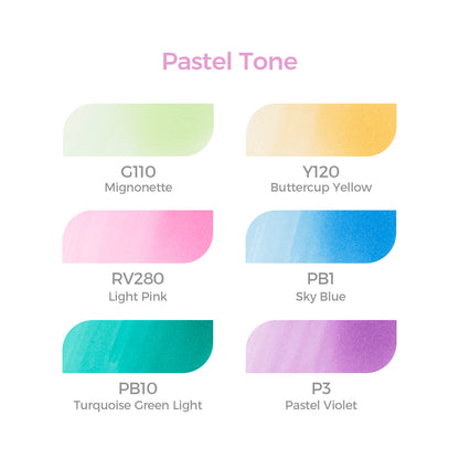 Kit de 6 cores em tons pastel da linha Ohuhu Honolulu (ponta pincel & chanfrada)